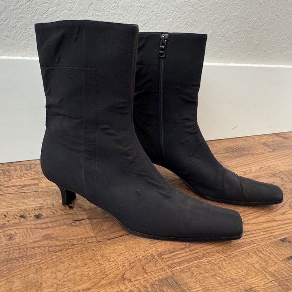 Prada Nylon Vintage Black Boots Ankle Booties Square Toe Women's Size 38 1/2 8 - Picture 2 of 11